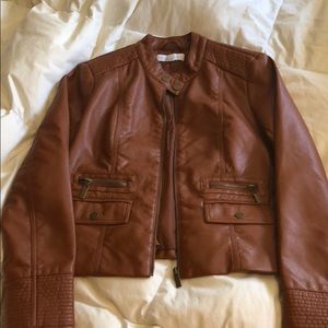 New York and Co tan faux leather moto jacket